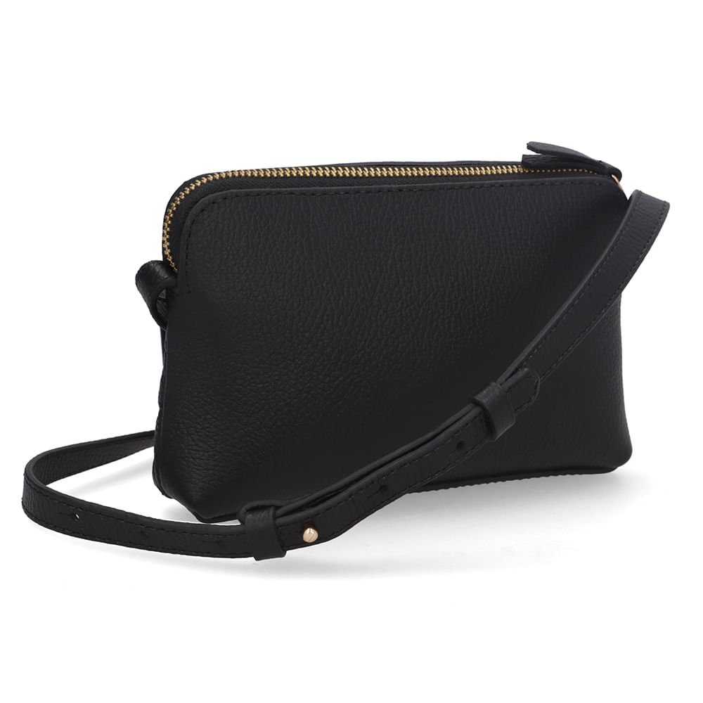 Bolsa Tiracolo Couro Preta Alça Longa Preto 2