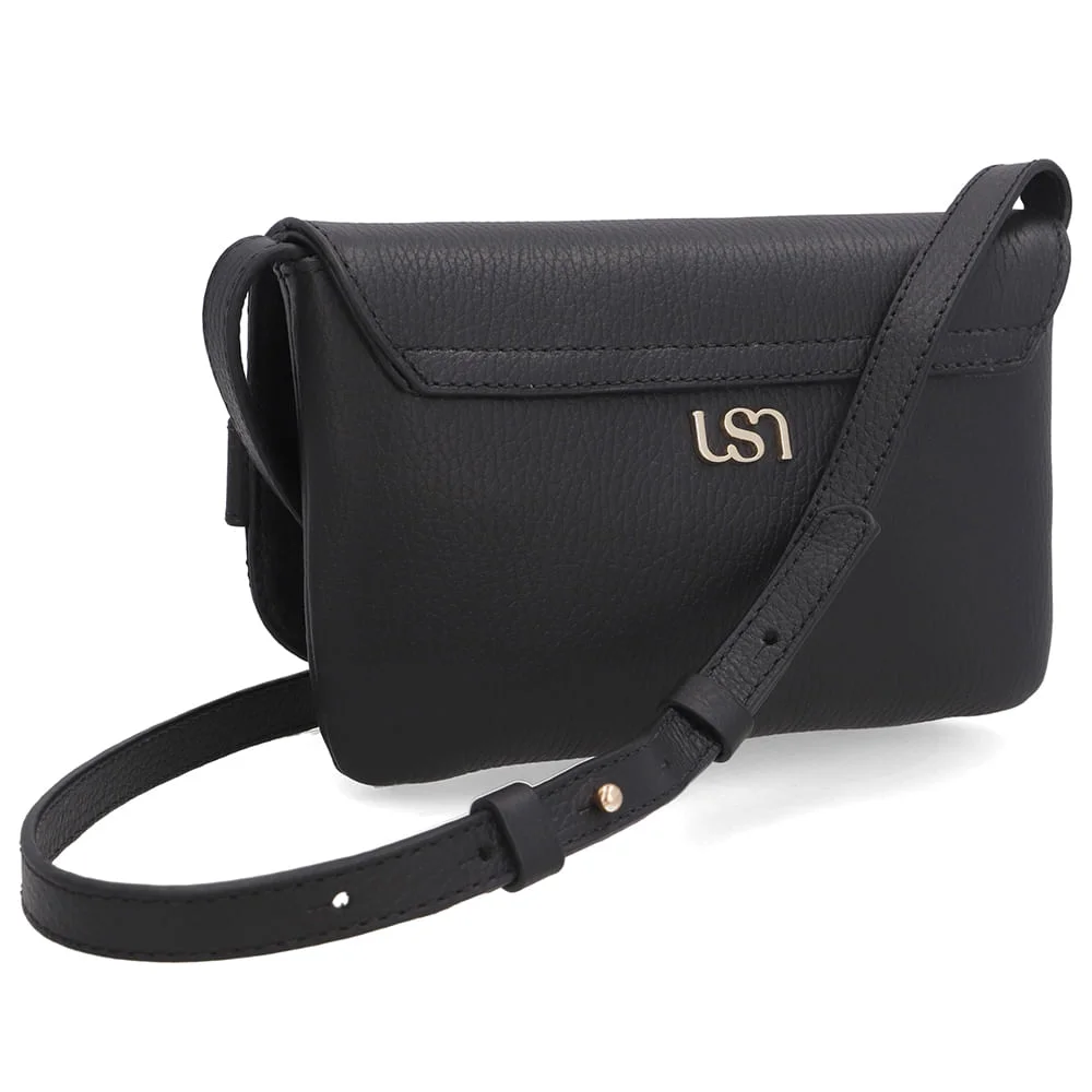 Bolsa Tiracolo Couro Preta Preto 2