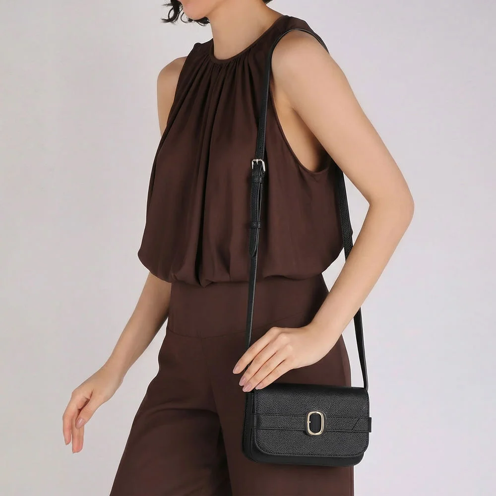 Bolsa Tiracolo Couro Preta Preto 4