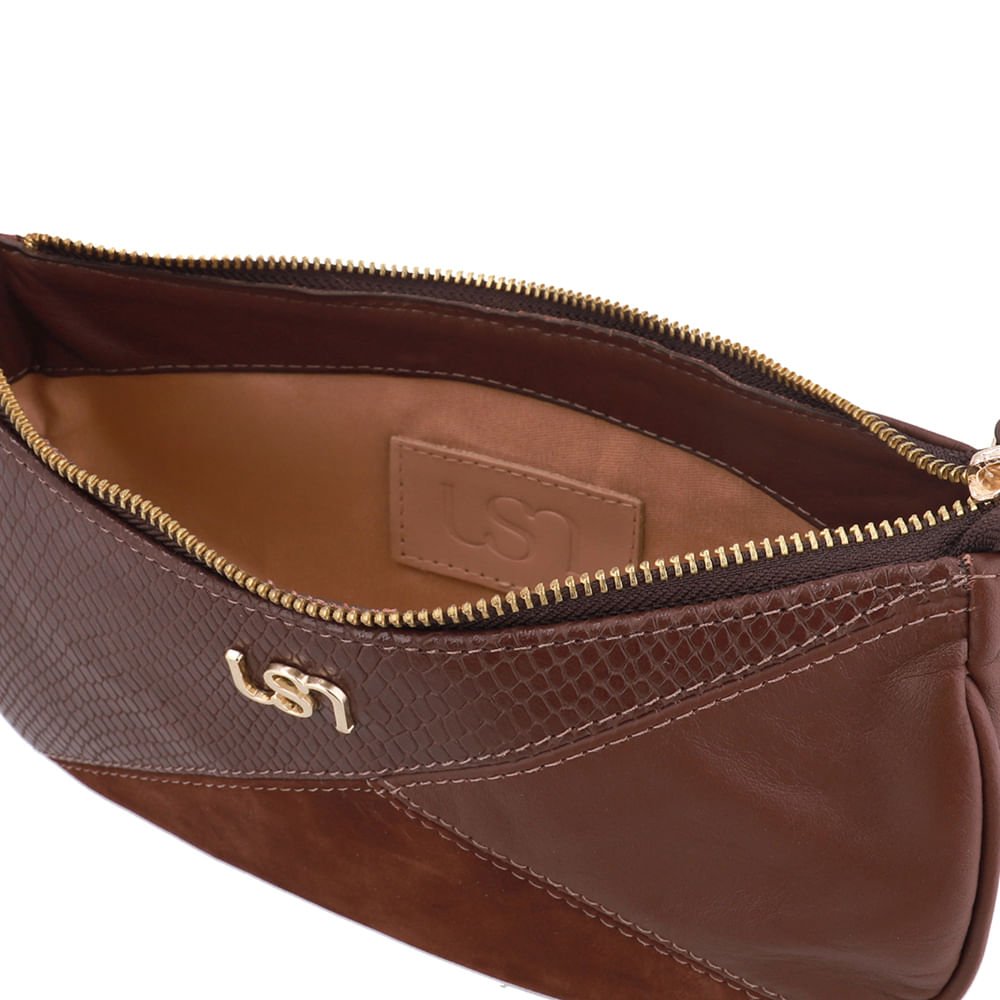 Bolsa Baguete Couro Marrom Recortes Marrom 3