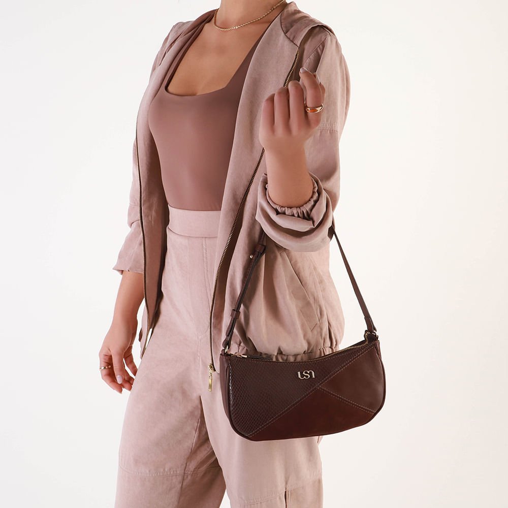 Bolsa Baguete Couro Marrom Recortes Marrom 4