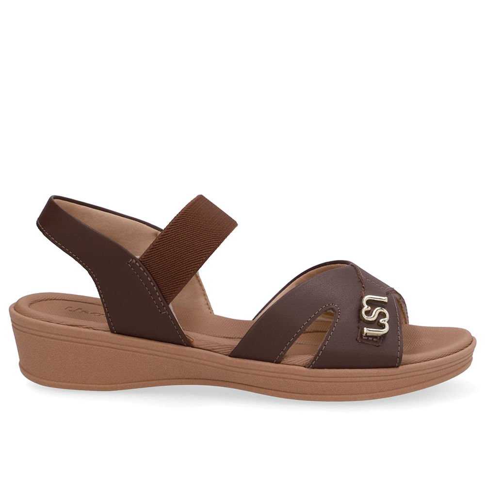 Sandália Baixa Couro Marrom Monograma