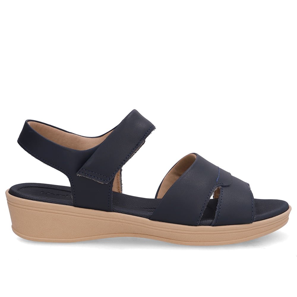 Sandália Baixa Couro Azul Fecho-Flex