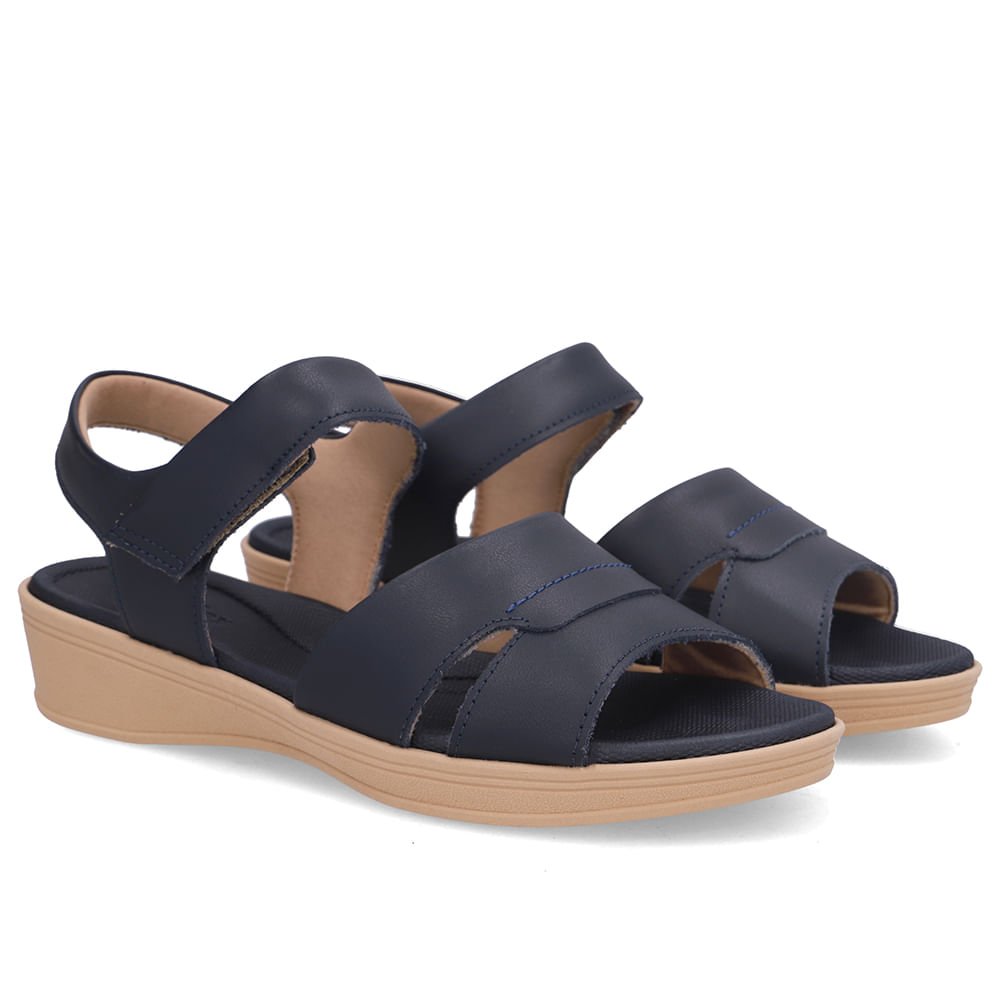 Sandália Baixa Couro Azul Fecho-Flex Azul Marinho 2