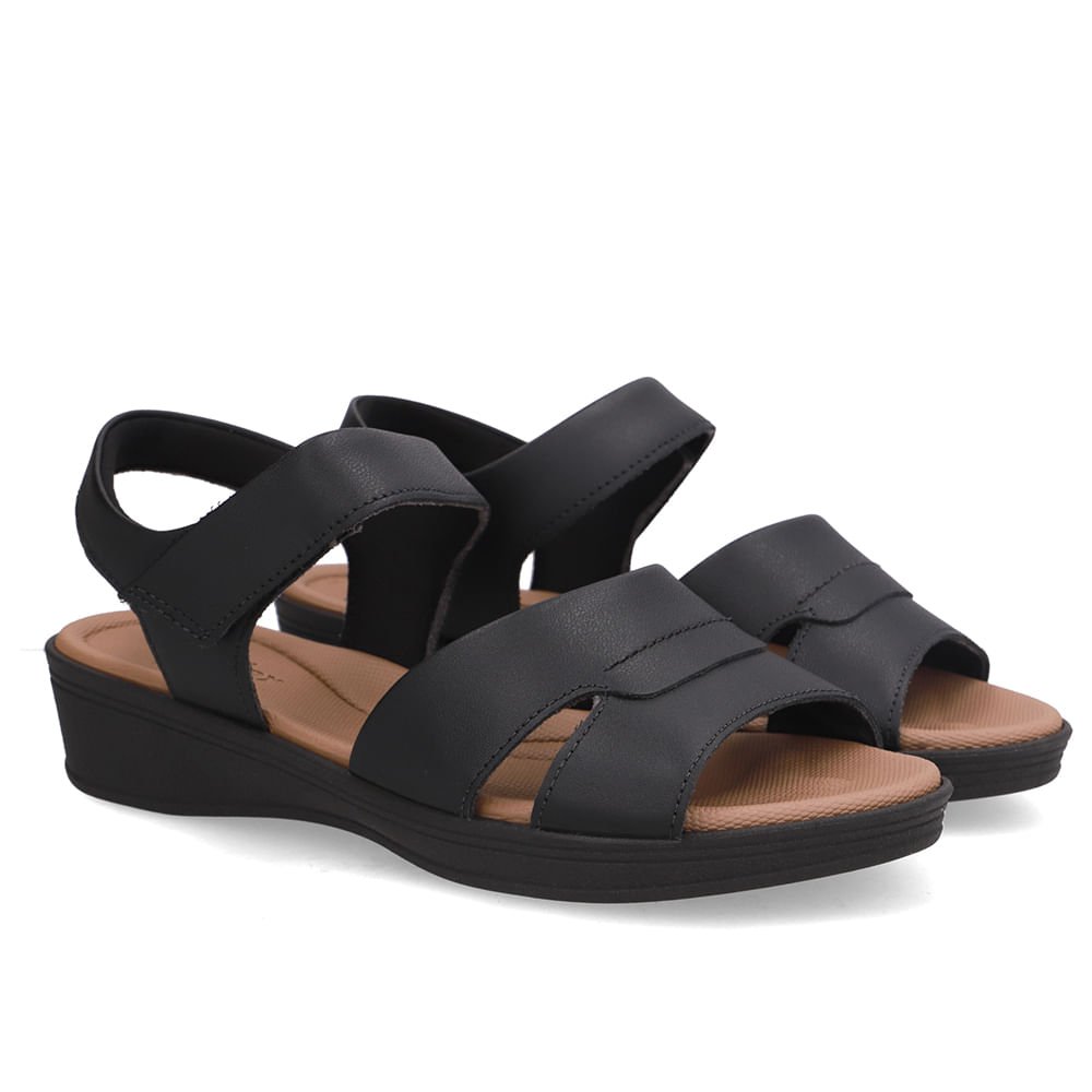 Sandália Baixa Couro Preta Fecho-Flex Preto 2