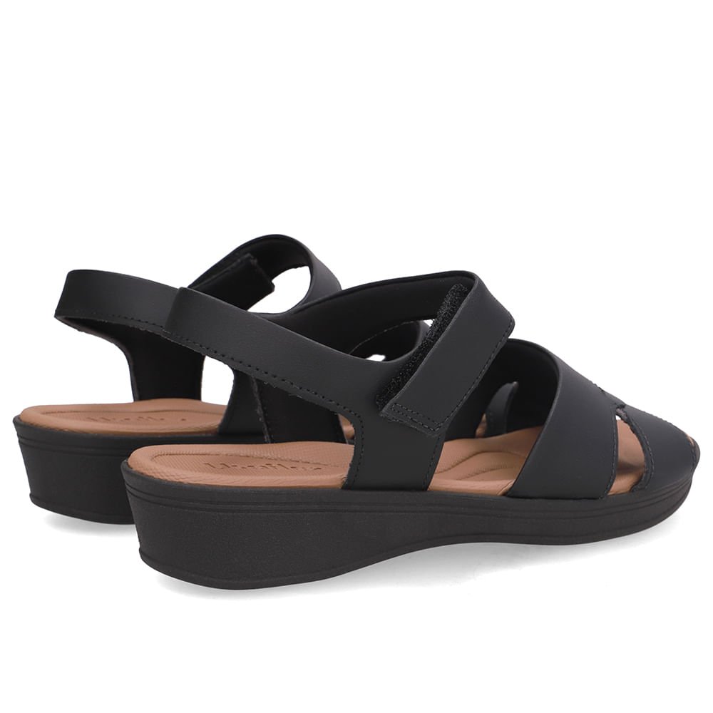 Sandália Baixa Couro Preta Fecho-Flex Preto 3
