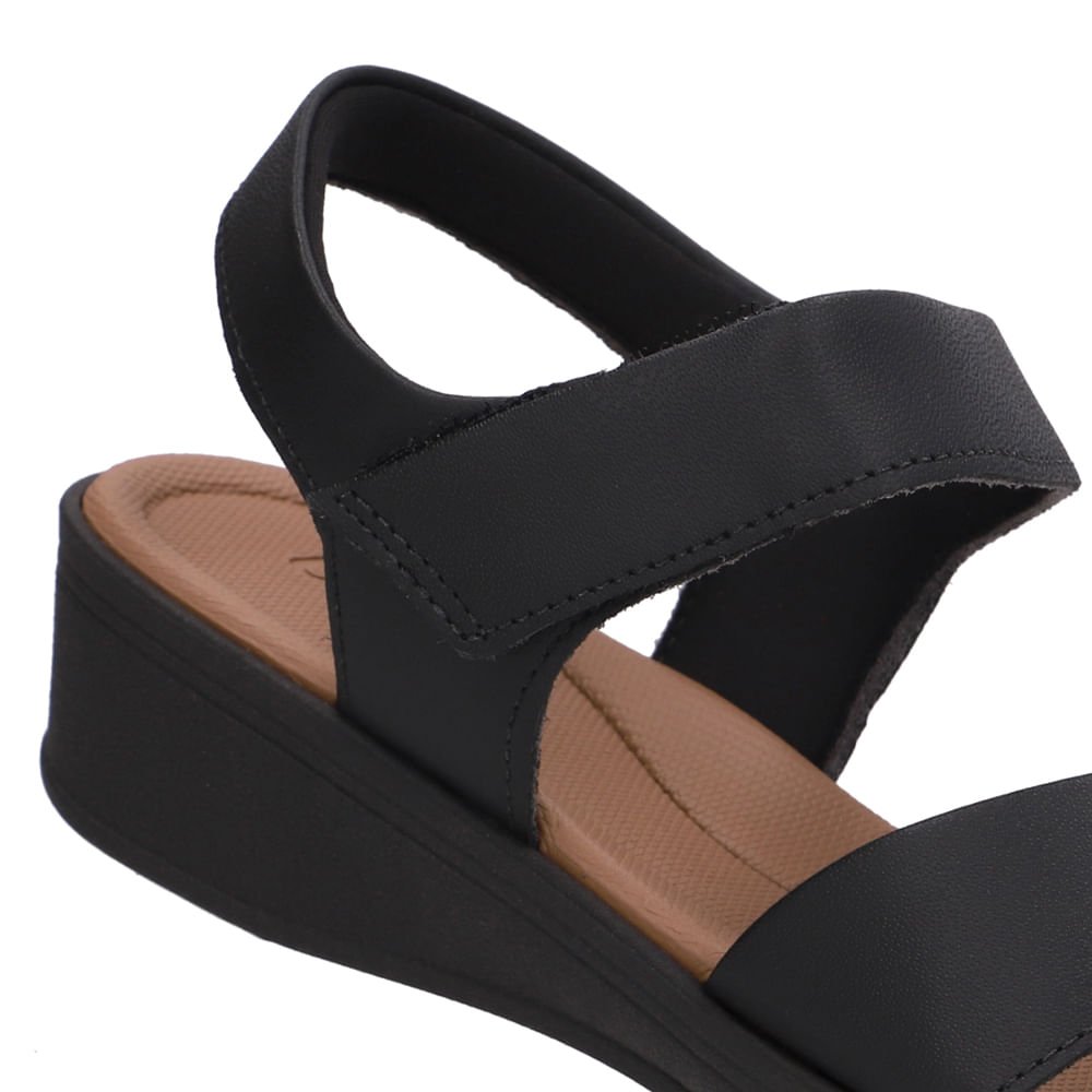 Sandália Baixa Couro Preta Fecho-Flex Preto 4