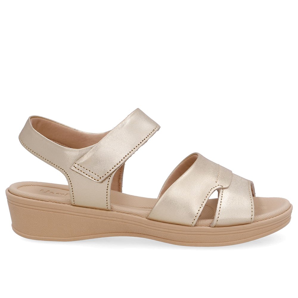 Sandália Baixa Couro Dourada Fecho-Flex