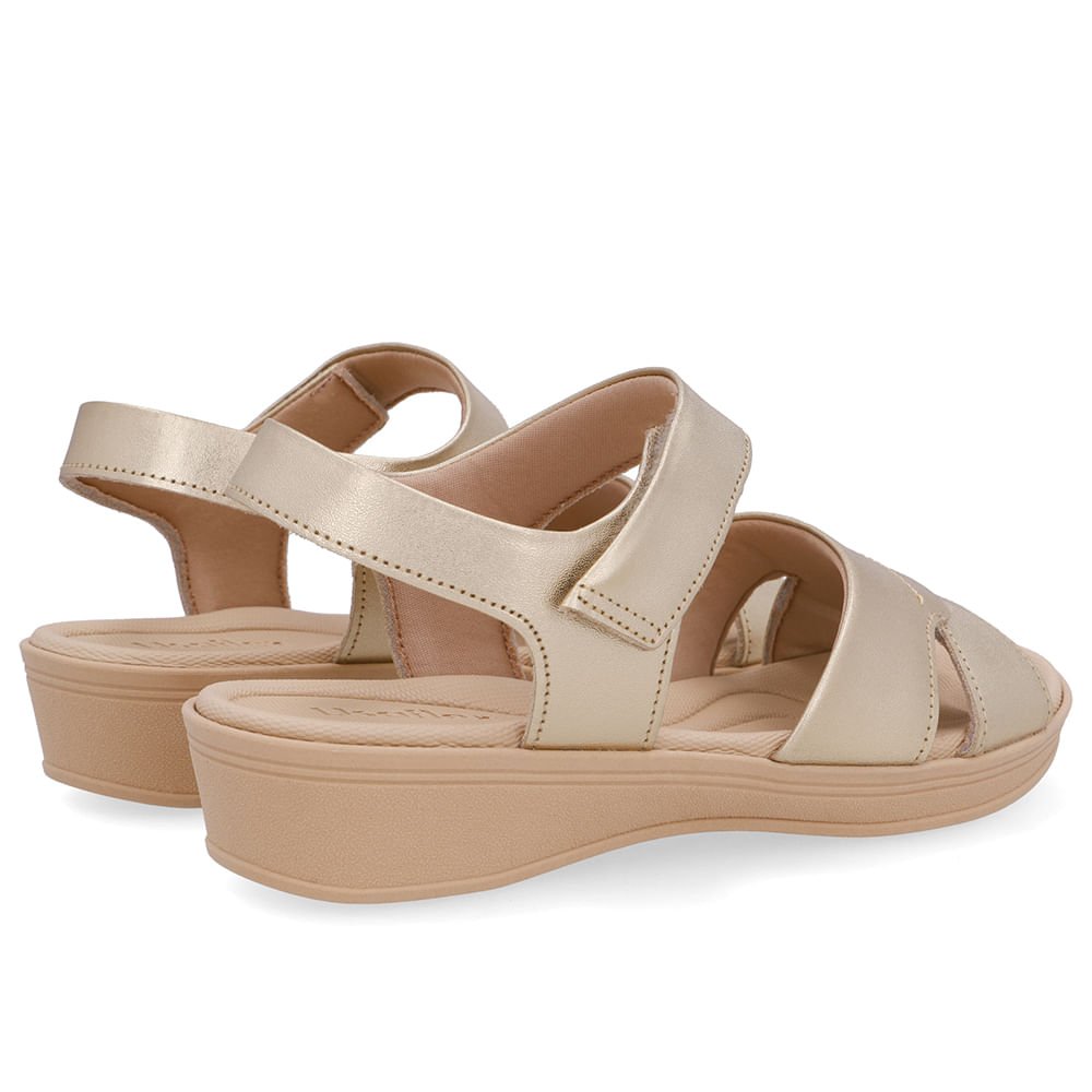 Sandália Baixa Couro Dourada Fecho-Flex Dourado 3