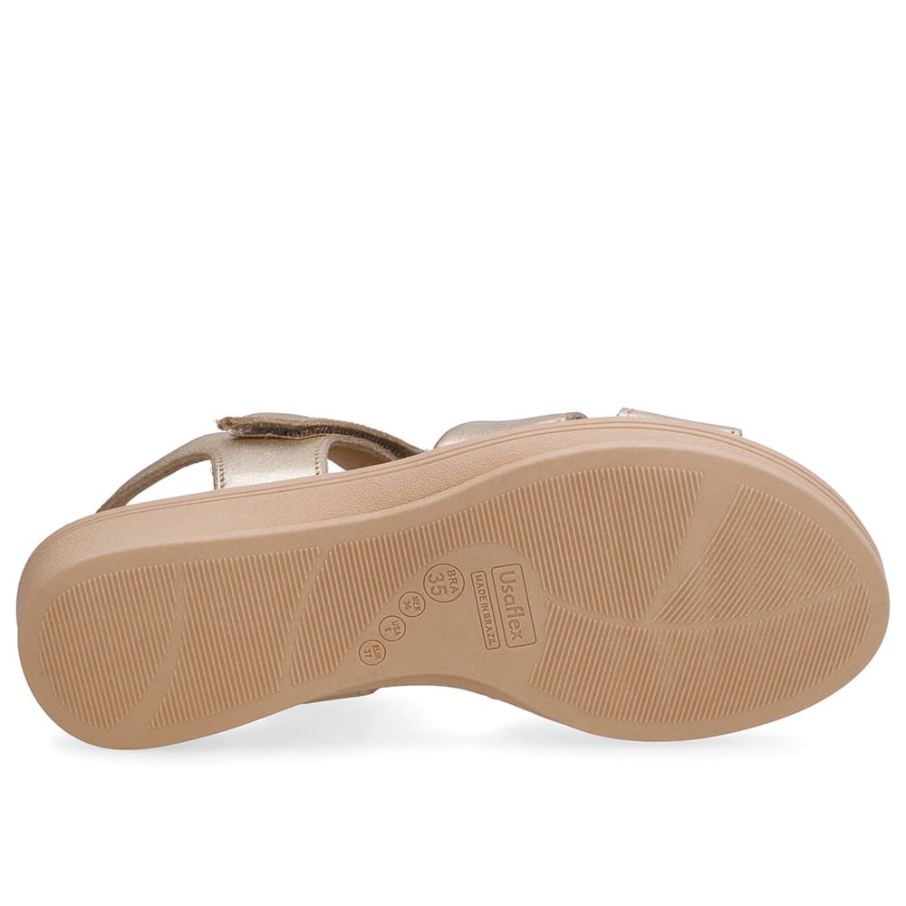 Sandália Baixa Couro Dourada Fecho-Flex Dourado 5