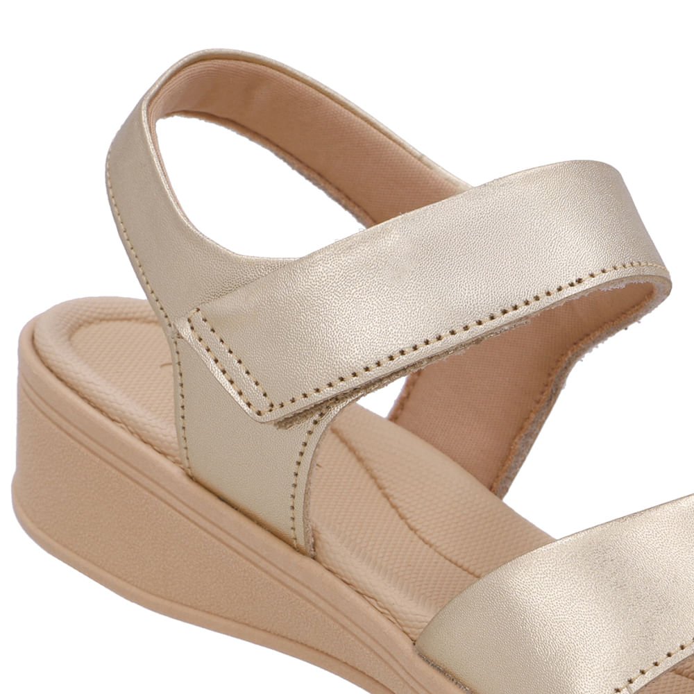 Sandália Baixa Couro Dourada Fecho-Flex Dourado 4