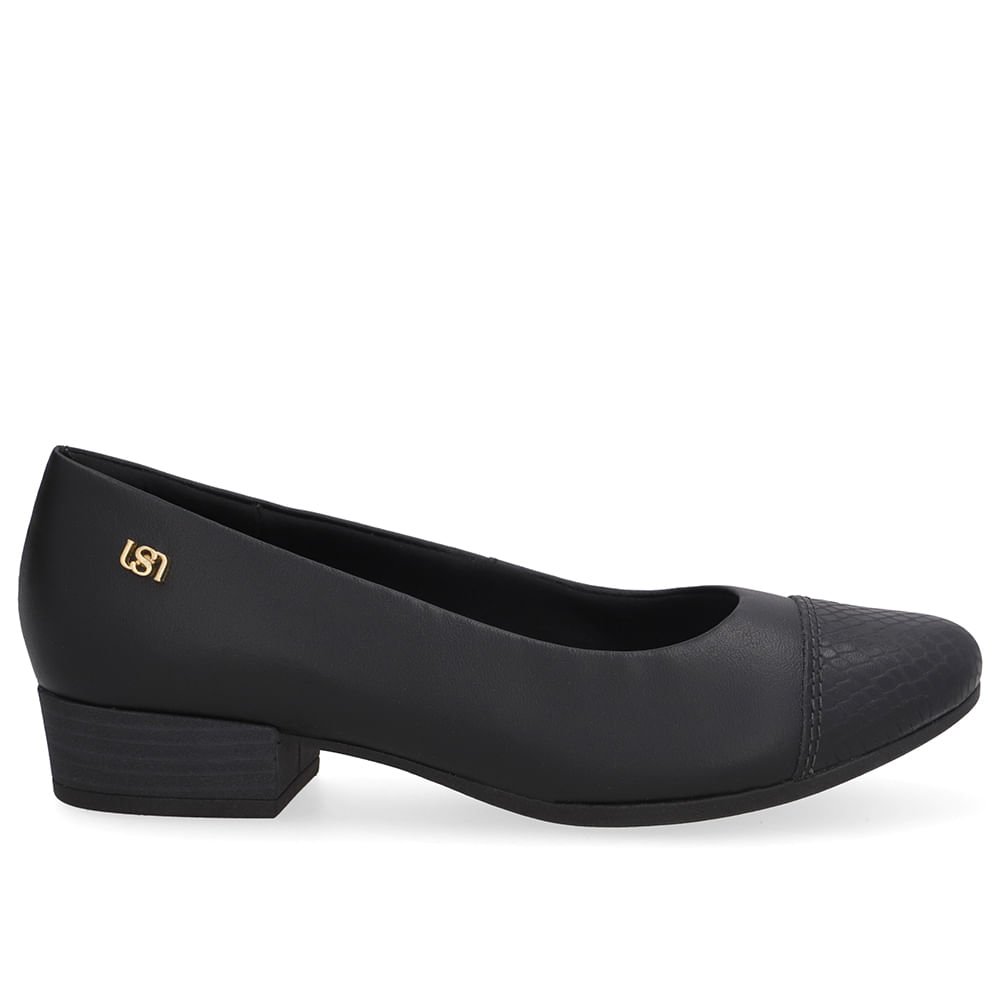 Scarpin Preto Salto Bloco Couro