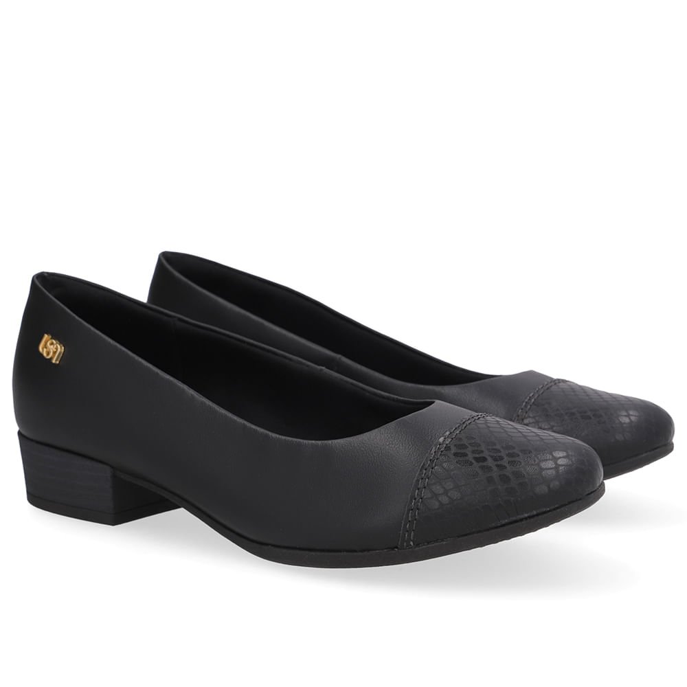 Scarpin Preto Salto Bloco Couro Preto 2