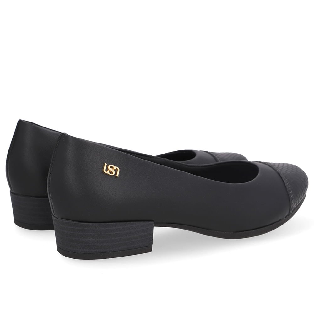 Scarpin Preto Salto Bloco Couro Preto 3