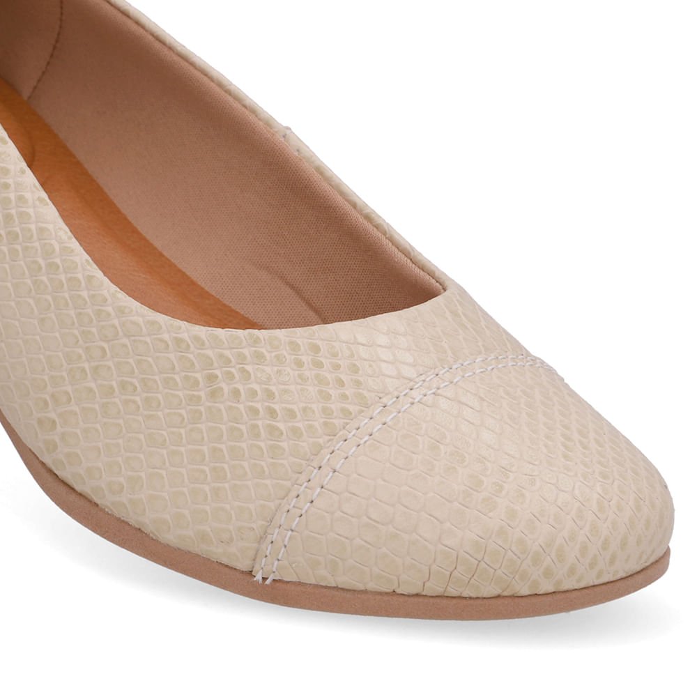 Scarpin Bege Salto Bloco Couro Bege 4
