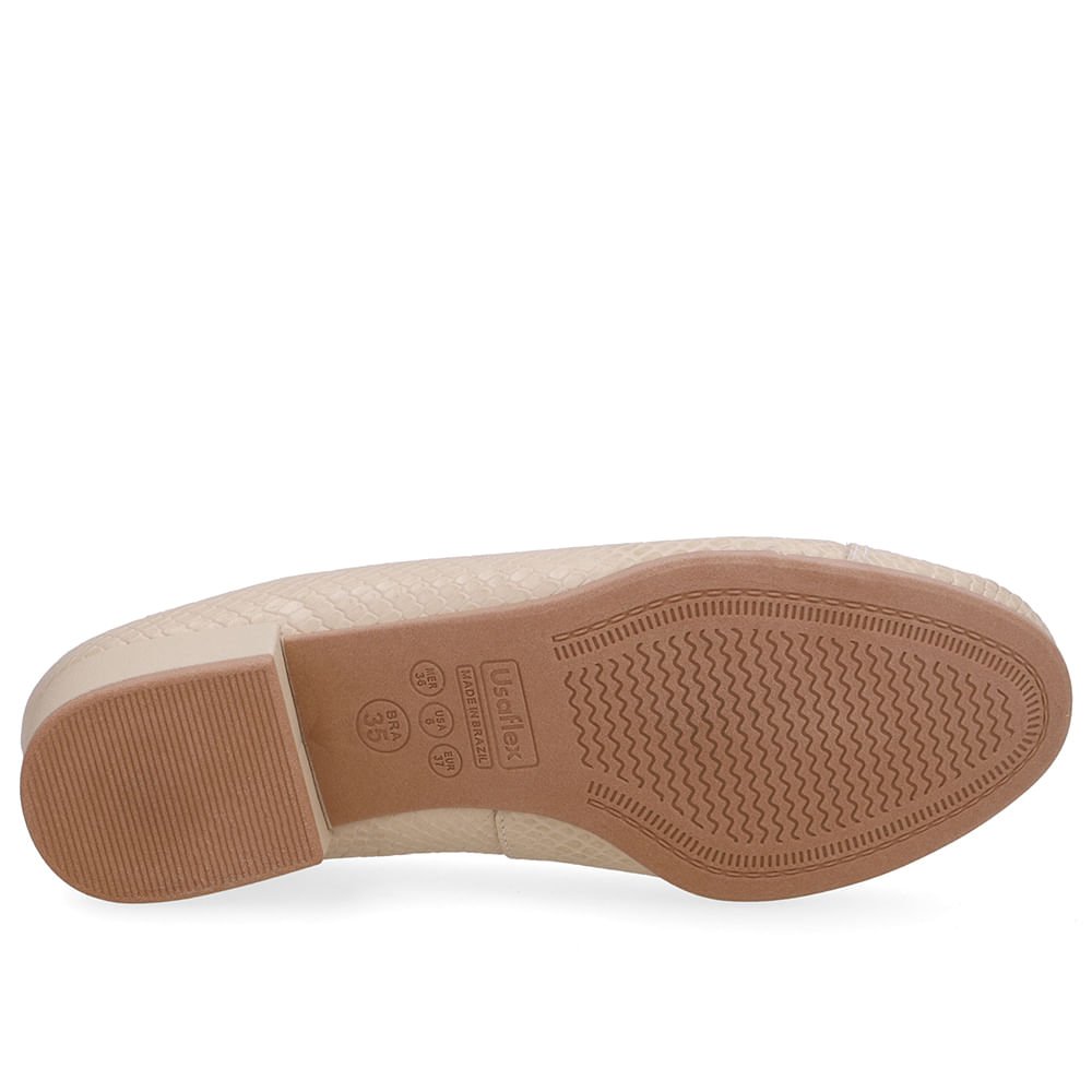 Scarpin Bege Salto Bloco Couro Bege 5