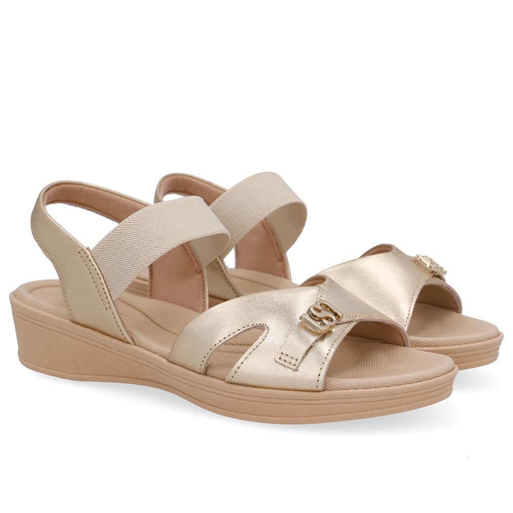 Sandália Baixa Couro Dourada Monograma Dourado 2