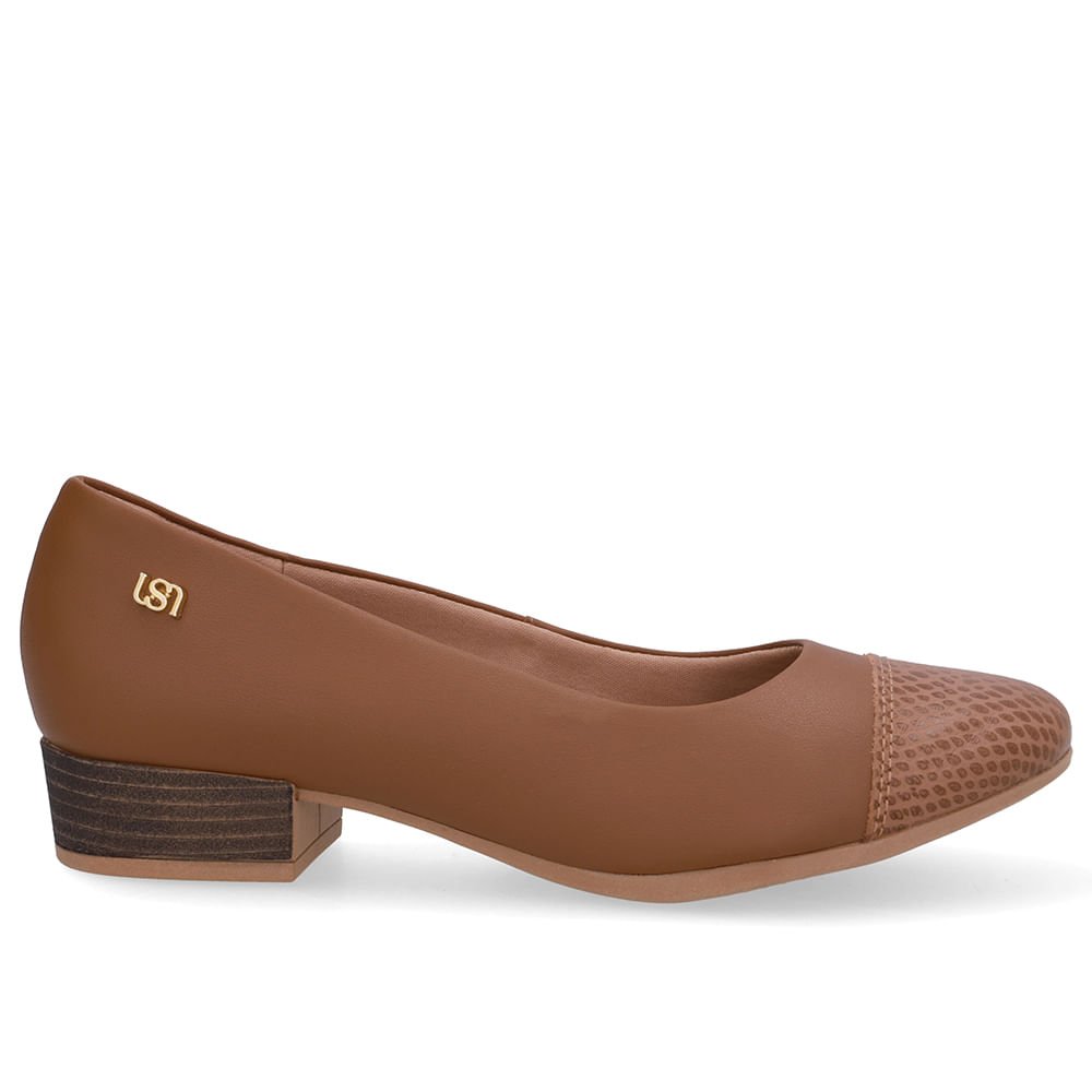 Scarpin Marrom Salto Bloco Couro