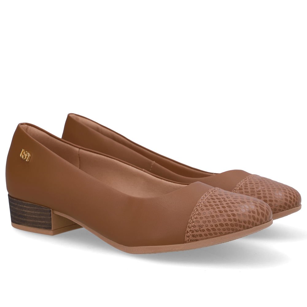 Scarpin Marrom Salto Bloco Couro Marrom 2