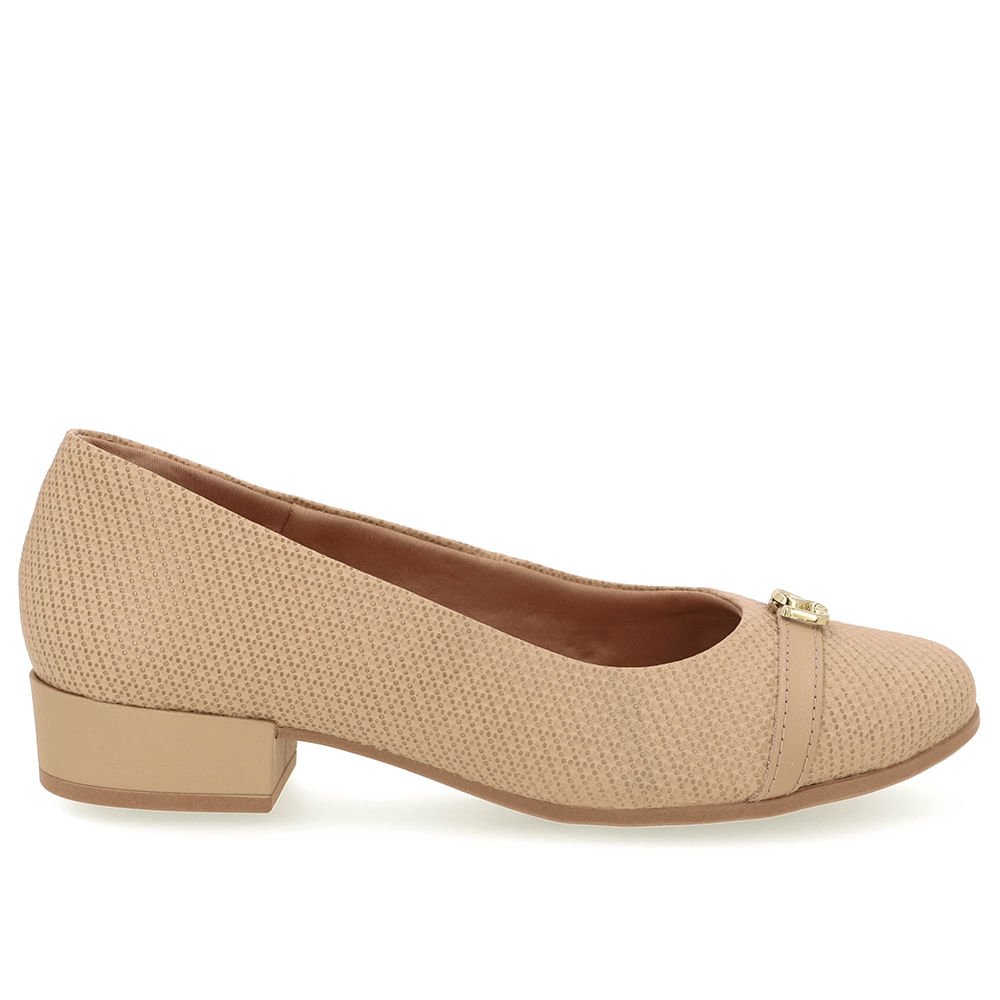 Scarpin Bege Salto Bloco Couro Monograma