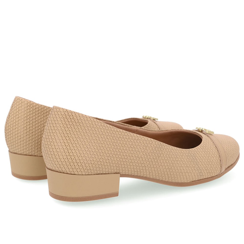 Scarpin Bege Salto Bloco Couro Monograma Bege 3