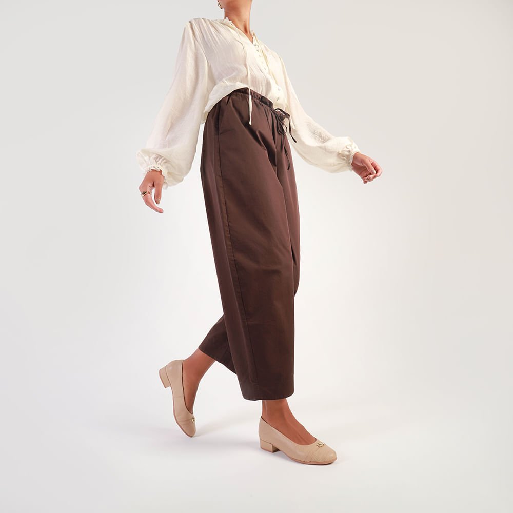 Scarpin Bege Salto Bloco Couro Monograma Bege 4