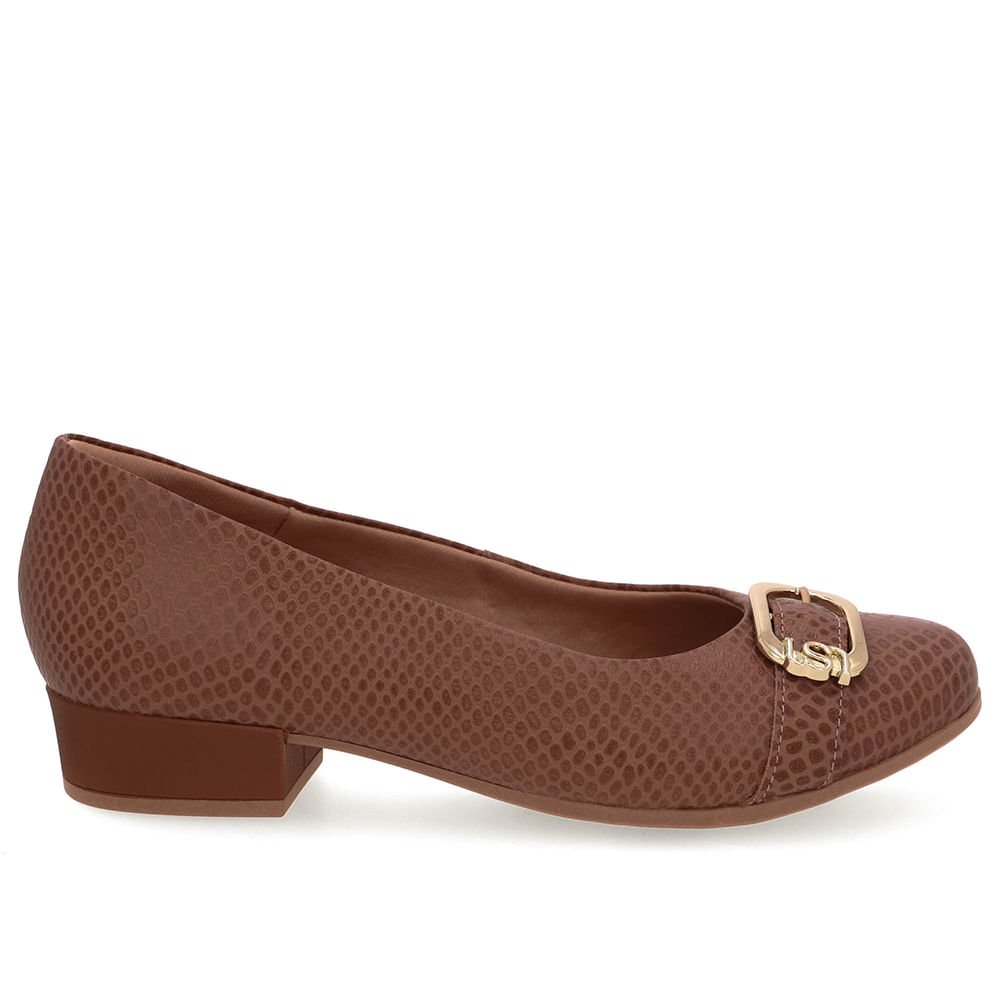 Scarpin Marrom Bico Redondo Couro