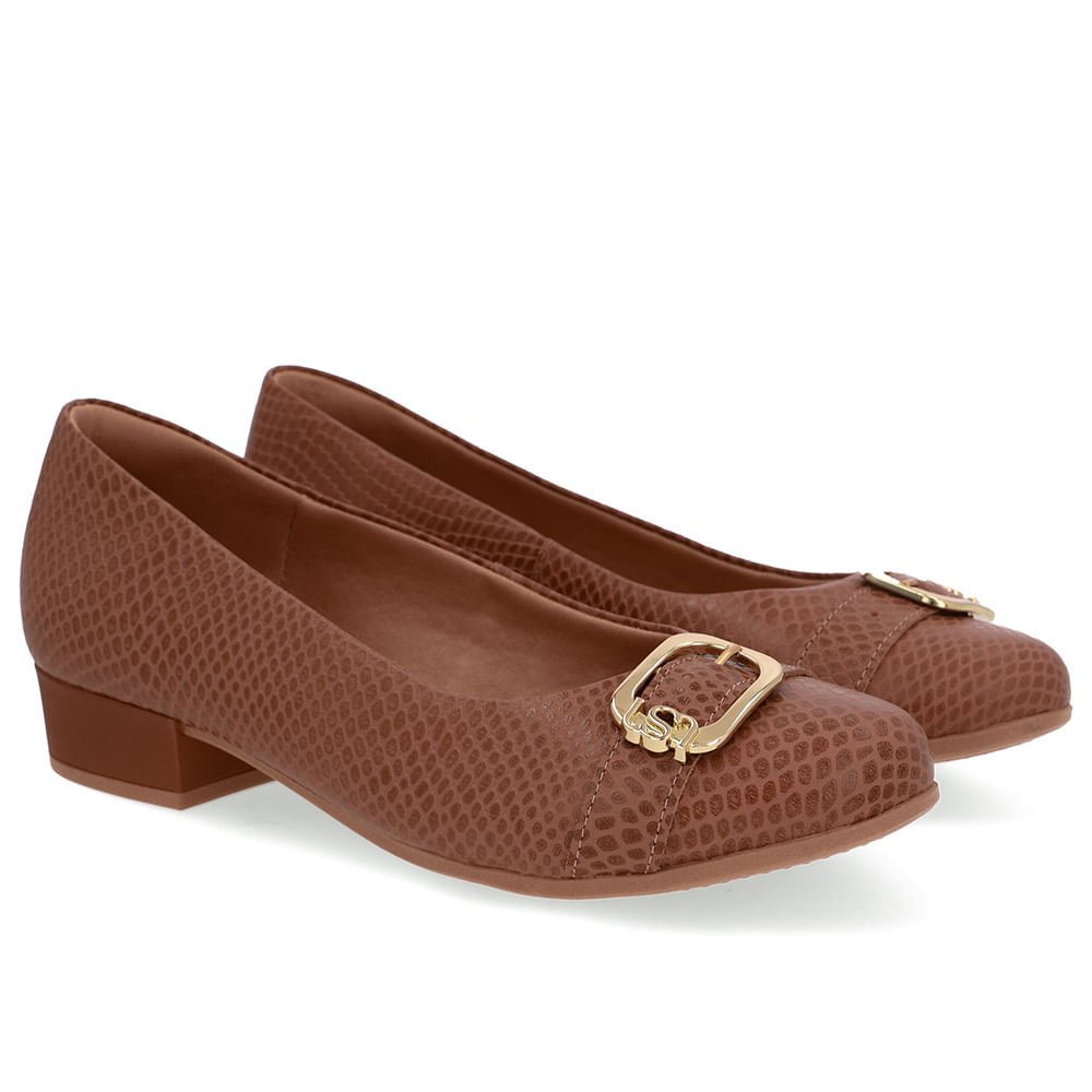 Scarpin Marrom Bico Redondo Couro Marrom 2