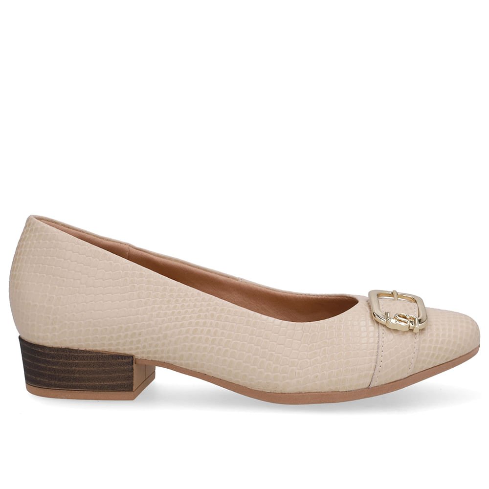 Scarpin Bege Bico Redondo Couro