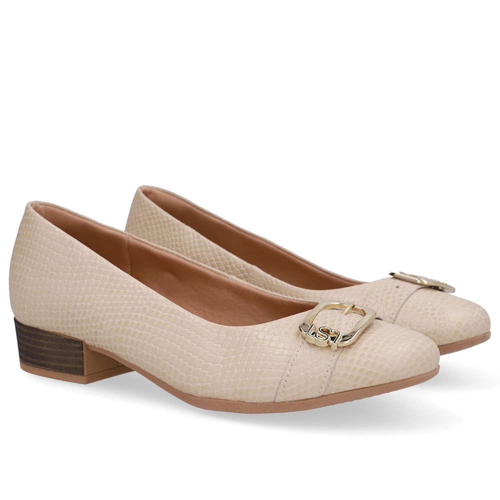 Scarpin Bege Bico Redondo Couro Bege 2