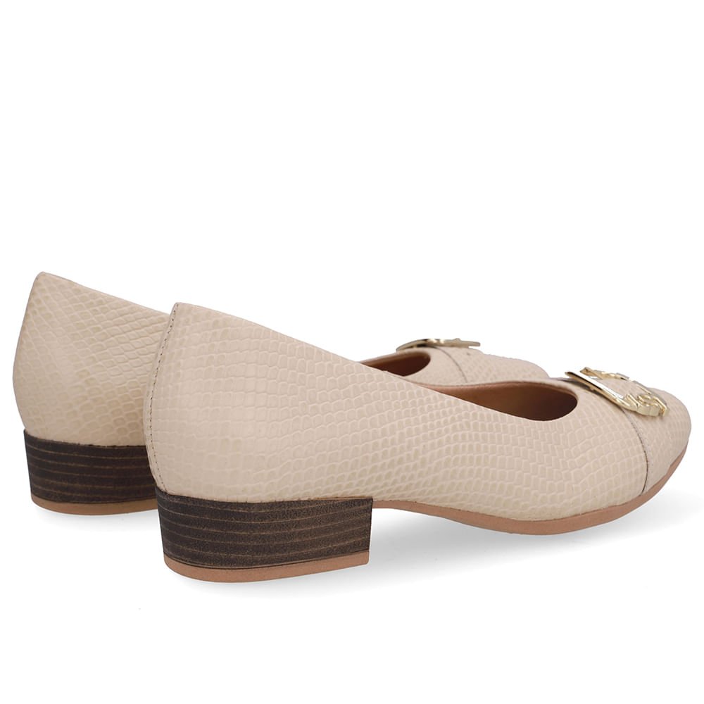 Scarpin Bege Bico Redondo Couro Bege 3