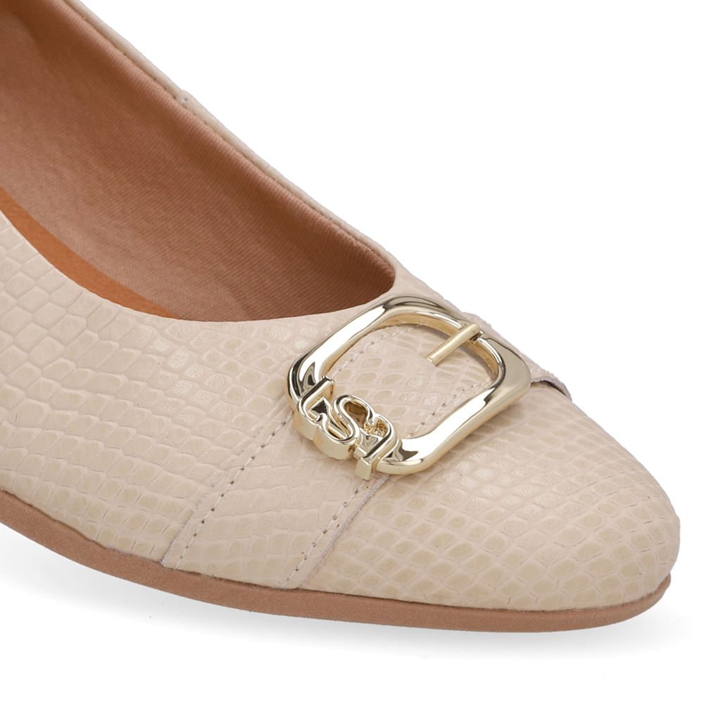 Scarpin Bege Bico Redondo Couro Bege 4
