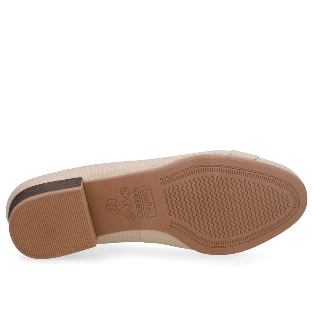 Scarpin Bege Bico Redondo Couro Bege 5