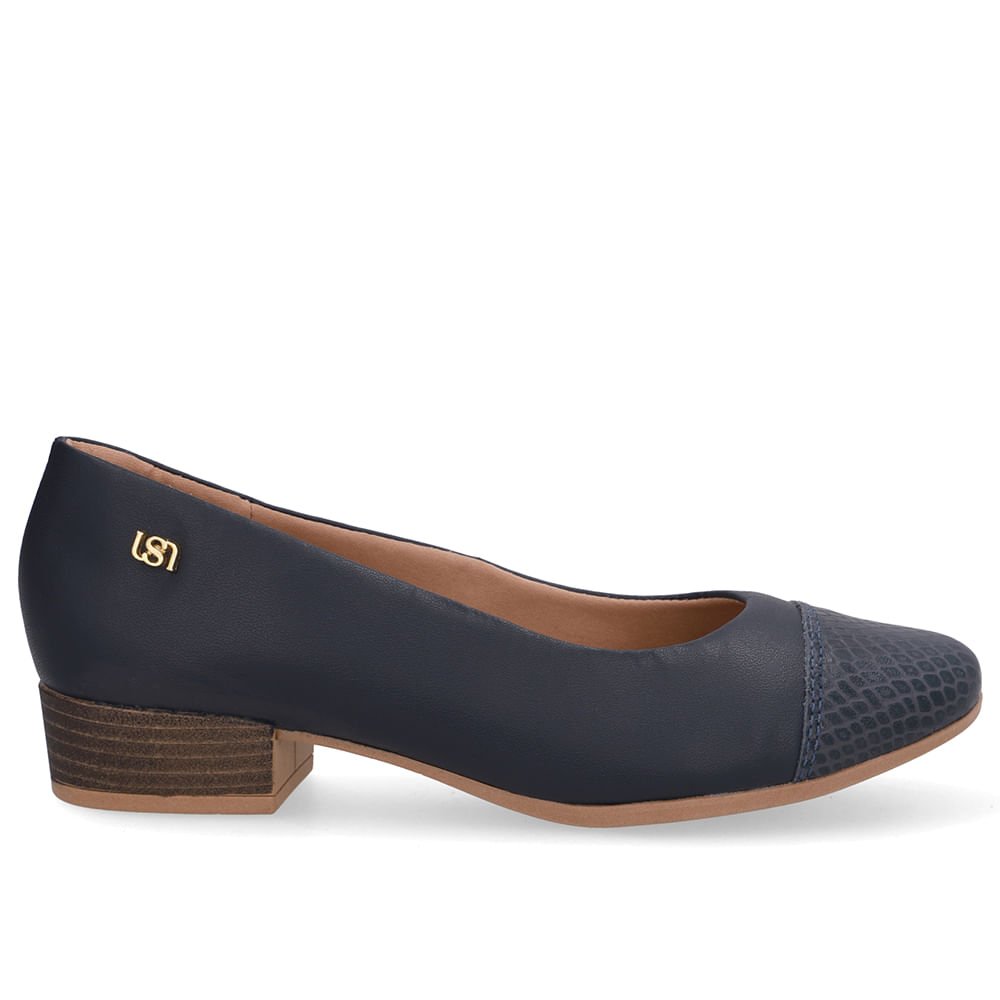 Scarpin Azul Salto Bloco Couro