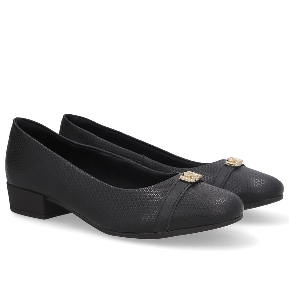 Scarpin Preto Salto Bloco Couro Monograma Preto 2