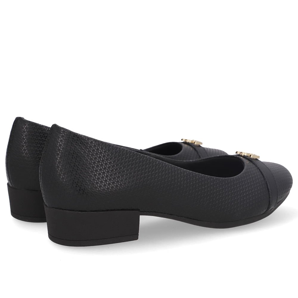 Scarpin Preto Salto Bloco Couro Monograma Preto 3