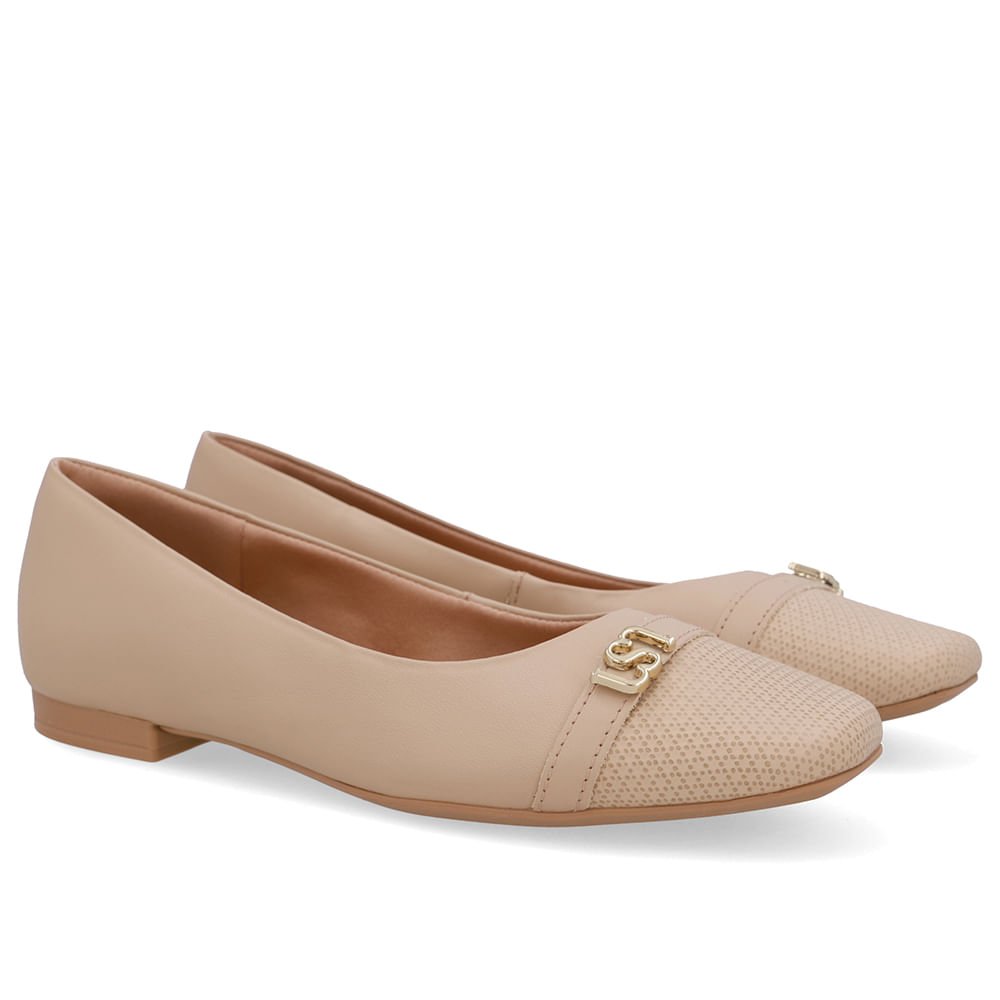 Sapatilha Bege Couro Bico Quadrado Bege 2