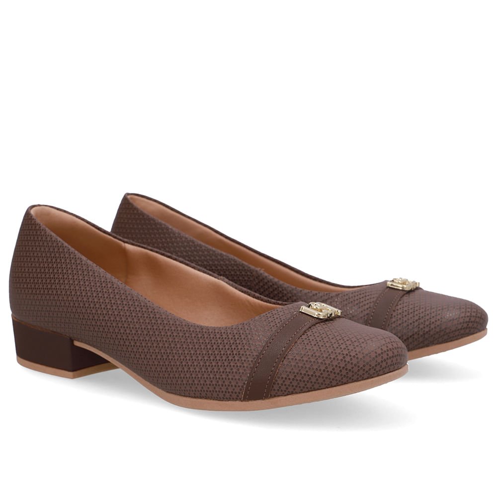 Scarpin Marrom Salto Bloco Couro Monograma Marrom 2