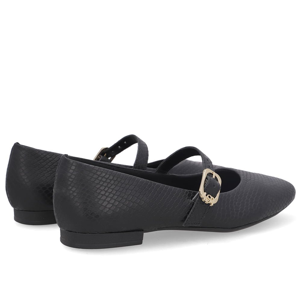 Sapatilha Boneca Preta Couro Bico Quadrado Preto 3