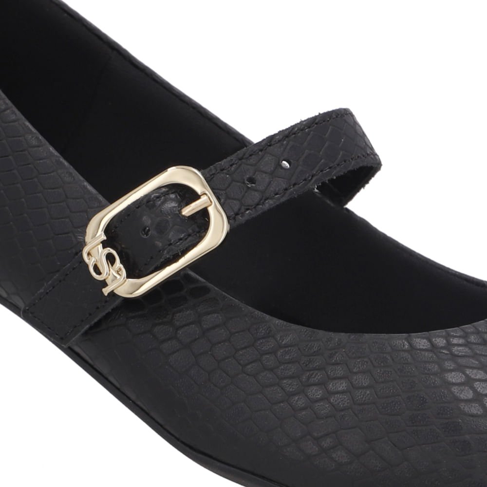 Sapatilha Boneca Preta Couro Bico Quadrado Preto 4