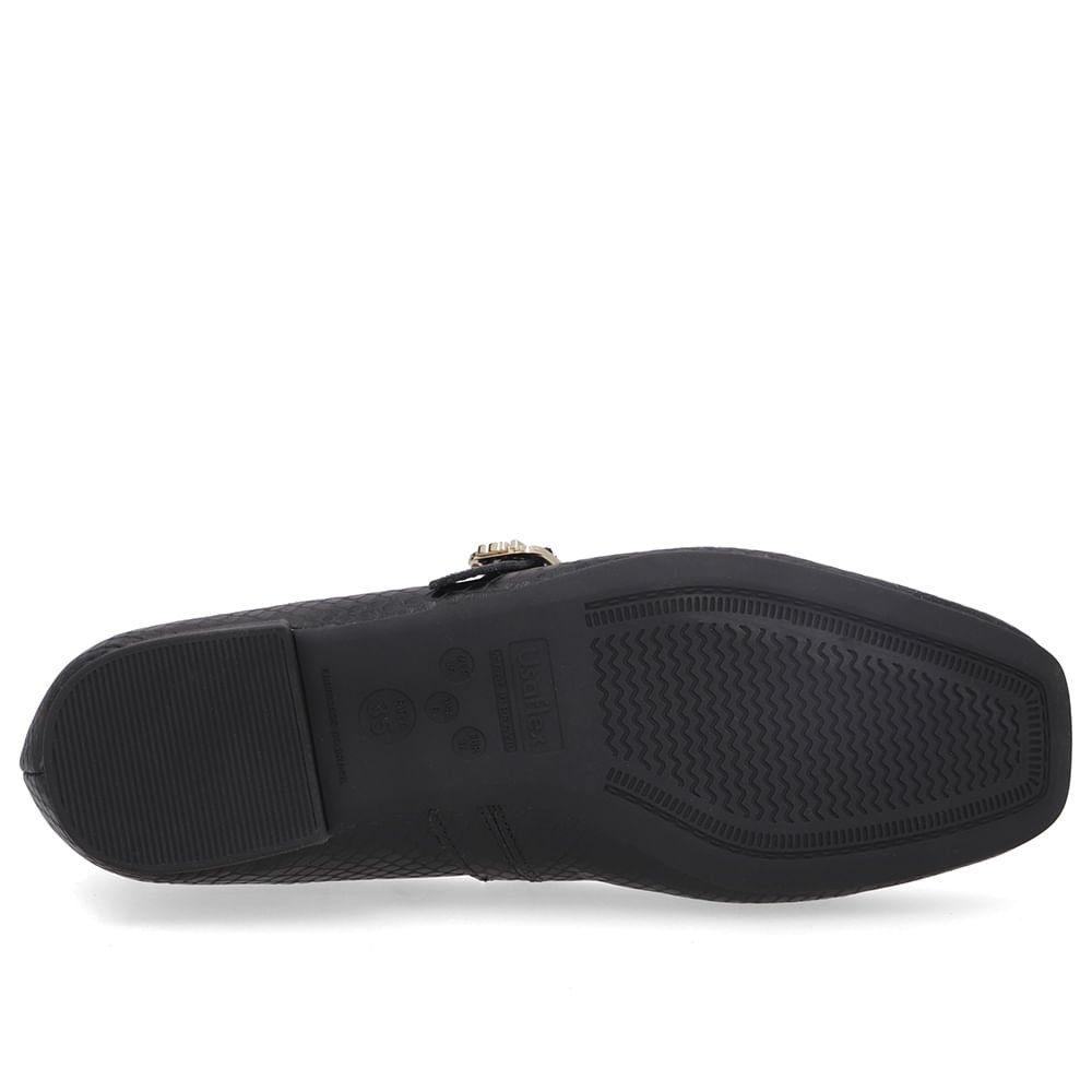 Sapatilha Boneca Preta Couro Bico Quadrado Preto 5