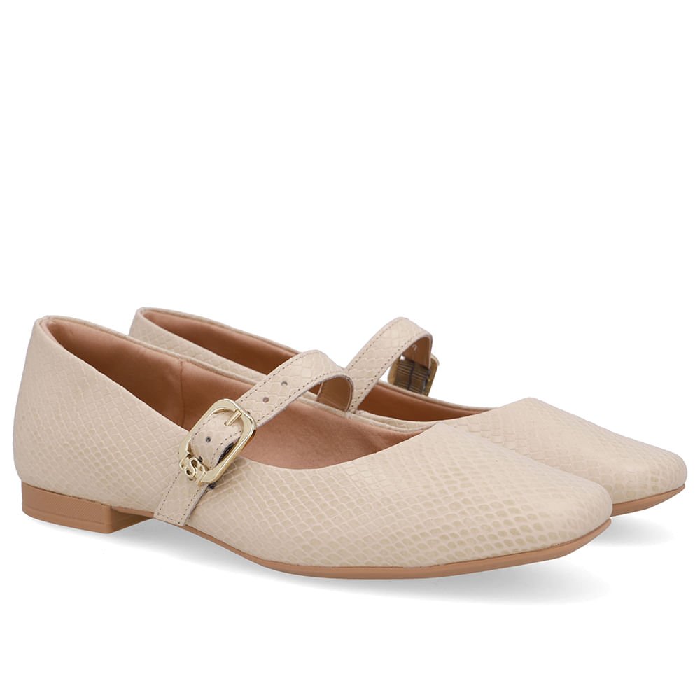 Sapatilha Boneca Bege Couro Bico Quadrado Bege 2