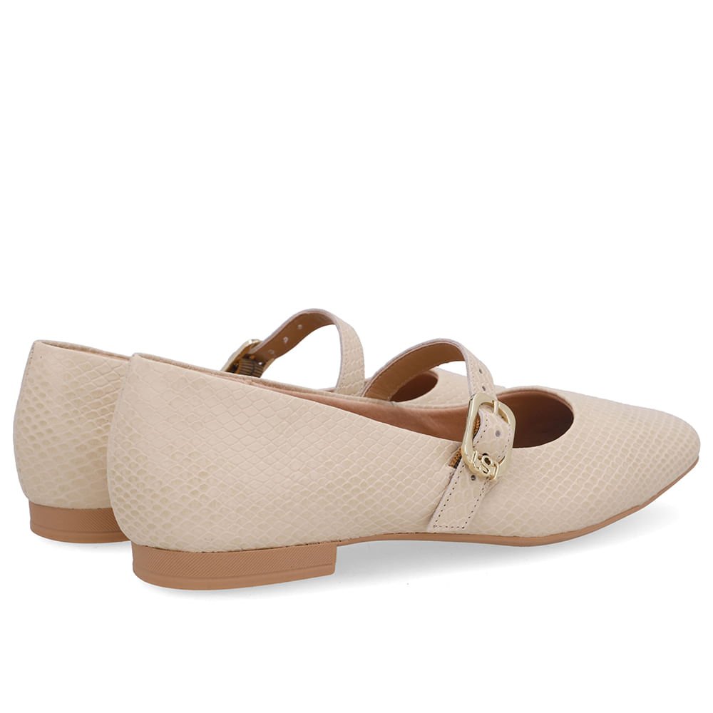 Sapatilha Boneca Bege Couro Bico Quadrado Bege 3