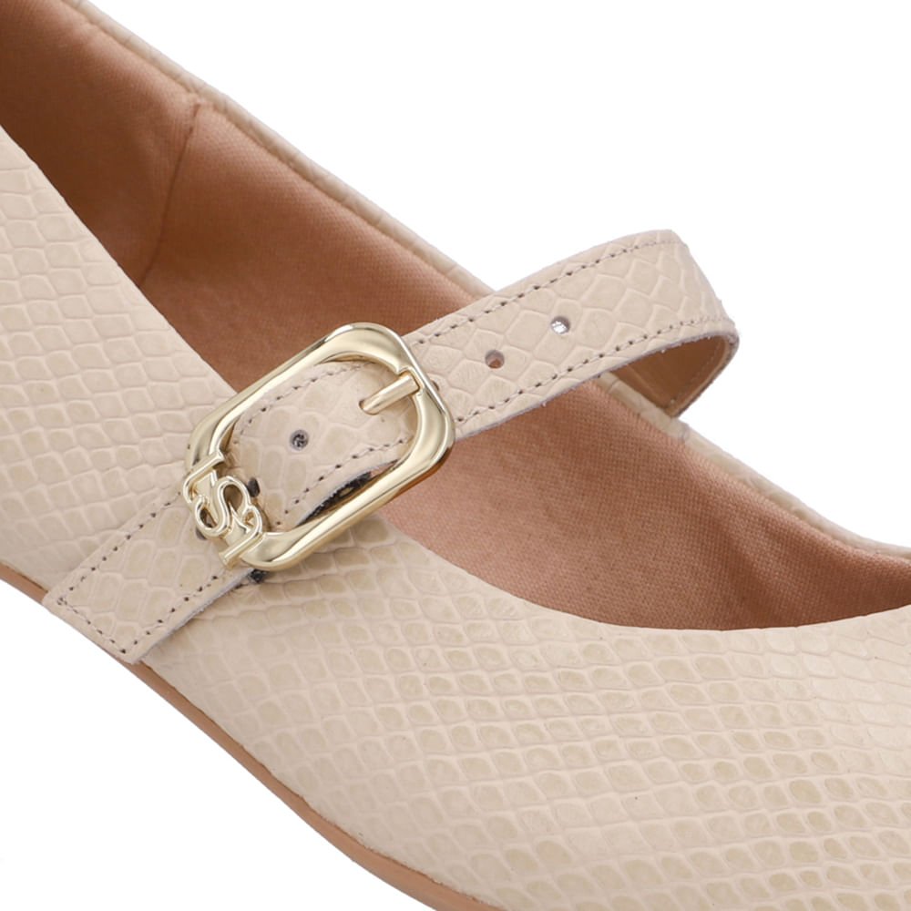 Sapatilha Boneca Bege Couro Bico Quadrado Bege 4