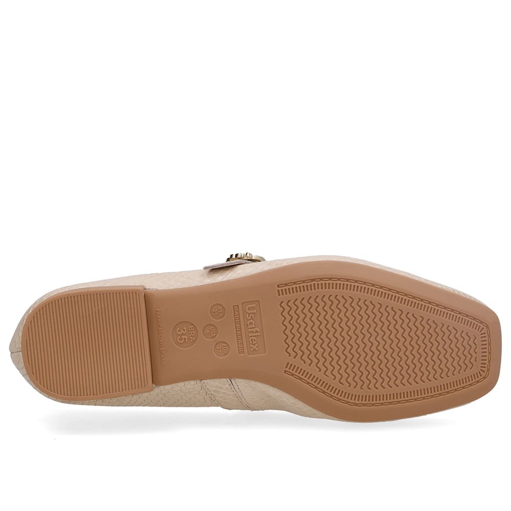 Sapatilha Boneca Bege Couro Bico Quadrado Bege 5