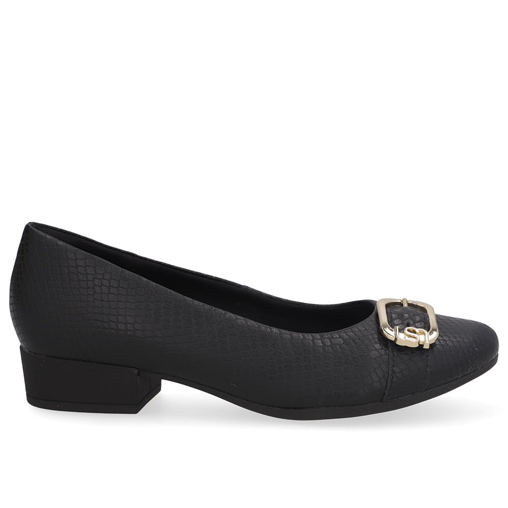 Scarpin Preto Bico Redondo Couro
