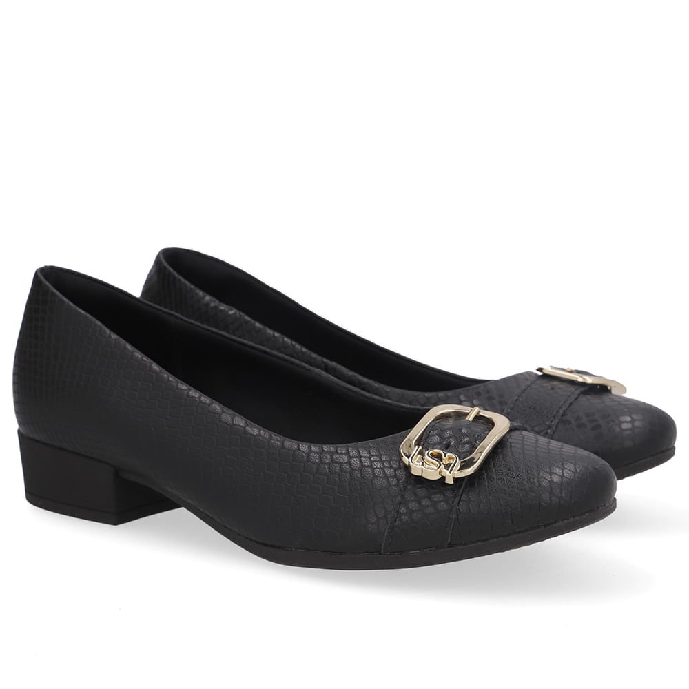 Scarpin Preto Bico Redondo Couro Preto 2