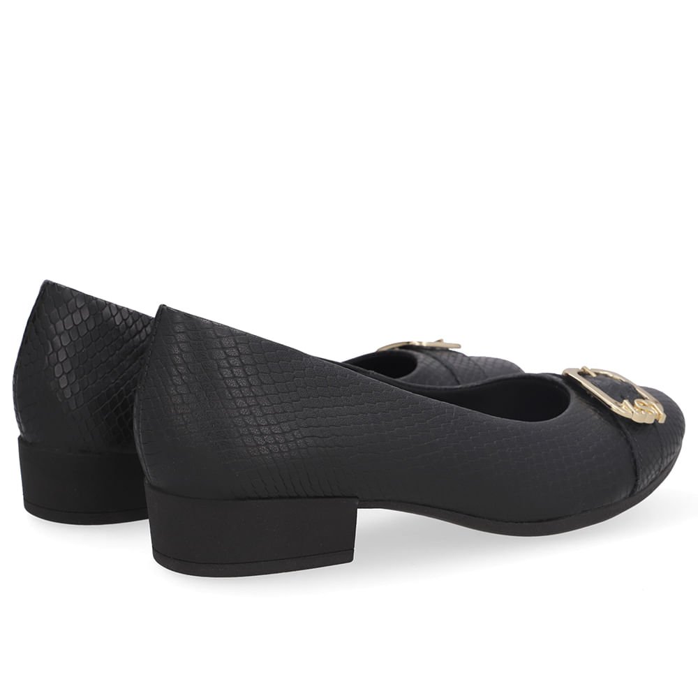 Scarpin Preto Bico Redondo Couro Preto 3