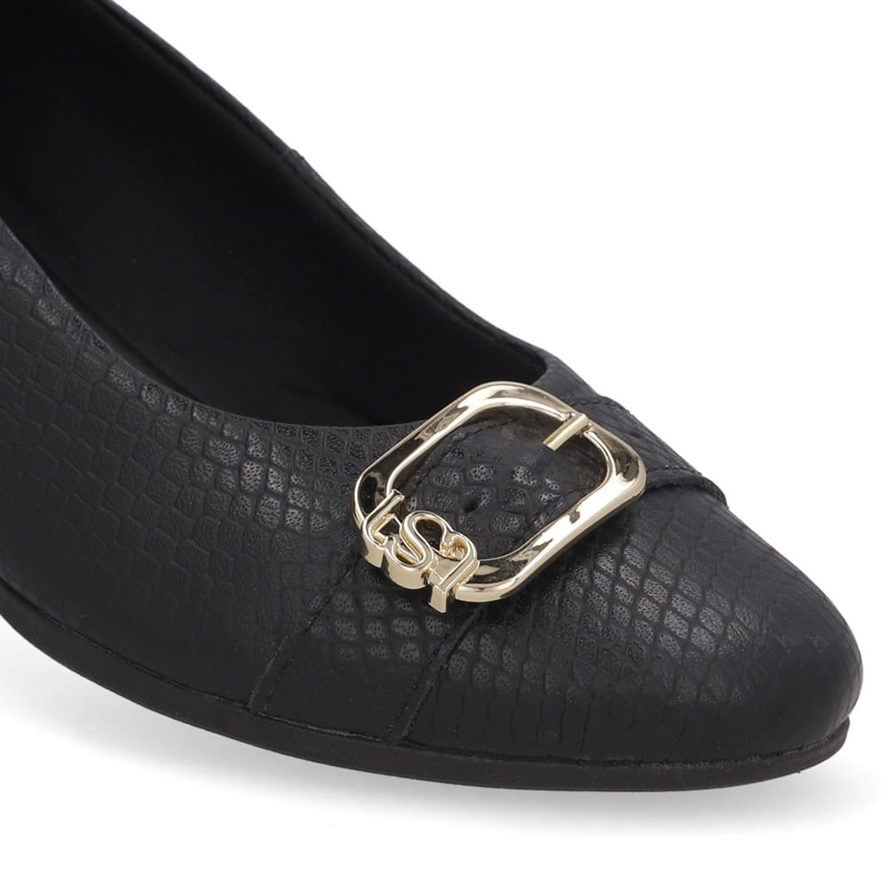 Scarpin Preto Bico Redondo Couro Preto 4