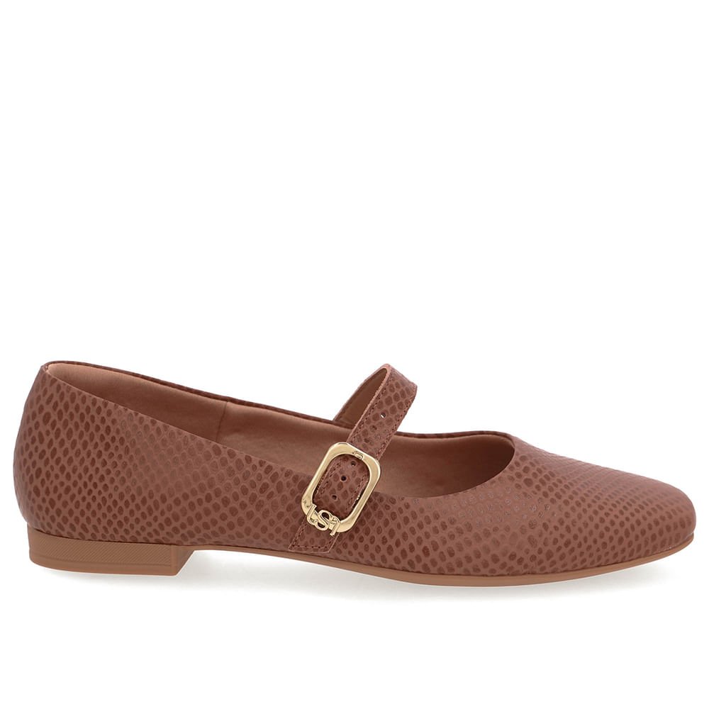 Sapatilha Boneca Marrom Couro Bico Quadrado